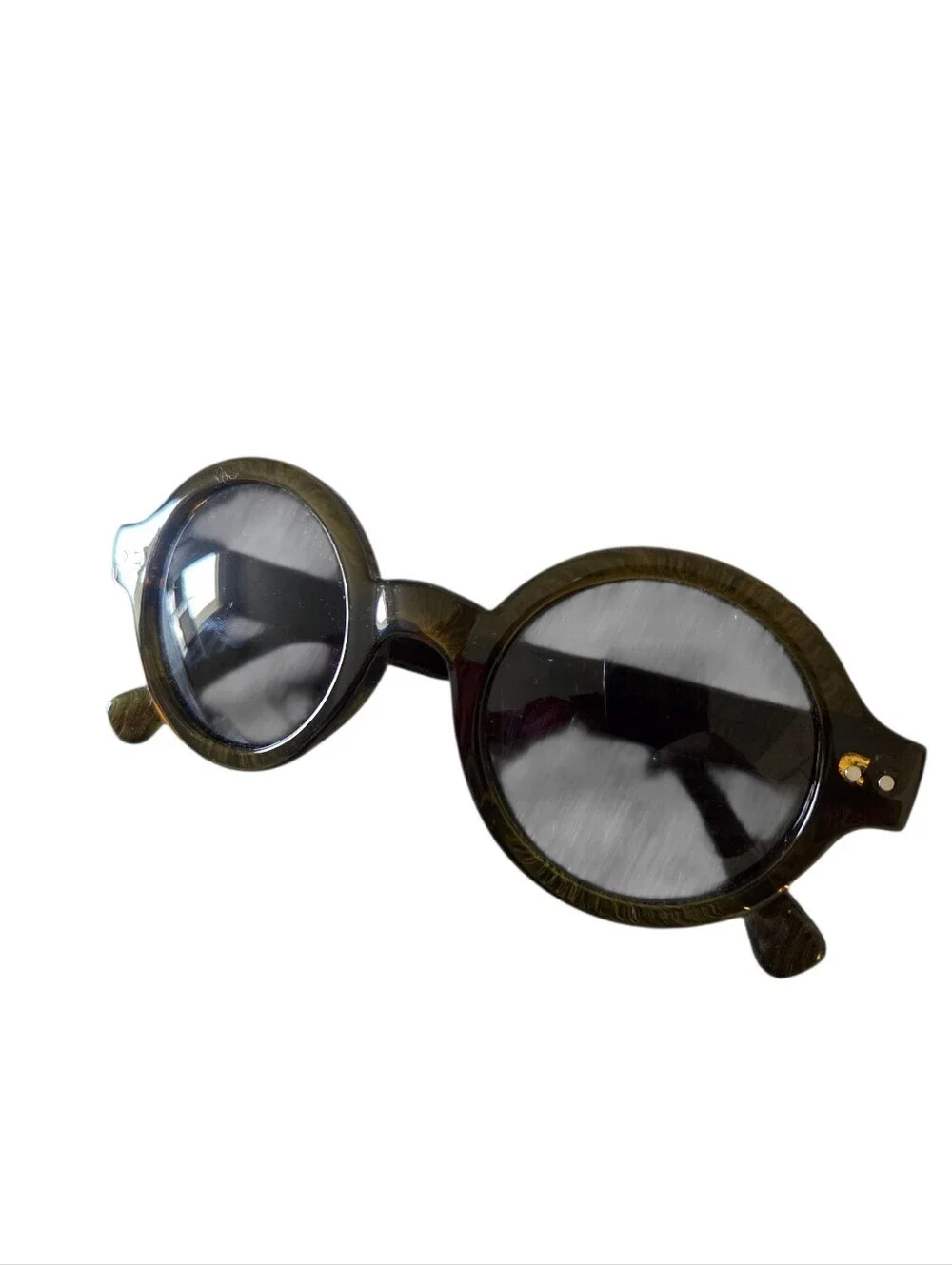 Round Retro Olive Green Sunglasses Gray Lenses Oversized Boho Festival